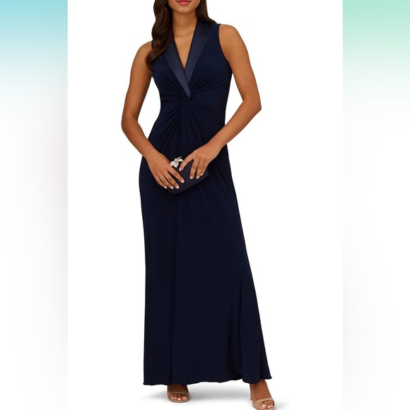 Adrianna Papell Women’s Jersey Tuxedo Gown - Navy, Size 6 - Picture 3 of 13